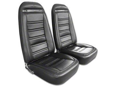 Driver Series Leather/Vinyl Complete Seats with Shoulder Harness; Black (70-71 Corvette C3)