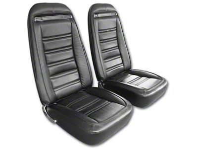 Driver Series Leather/Vinyl Complete Seats with Shoulder Harness; Black (1975 Corvette C3)
