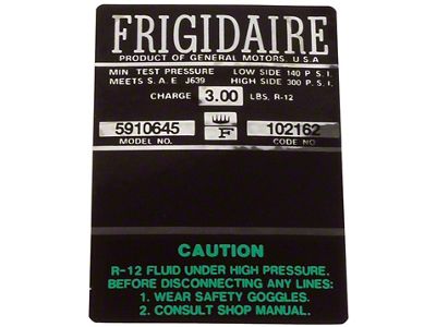 Frigidaire Air Conditioner Compressor Decal (1967 Corvette C2)