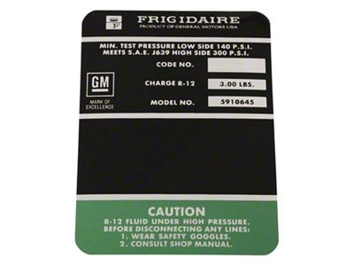 Frigidaire Air Conditioner Compressor Decal (1968 Corvette C3)