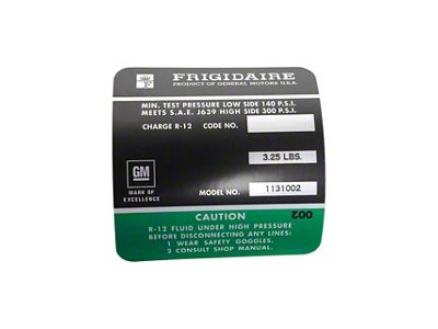 Frigidaire Air Conditioner Compressor Decal (72-73 Corvette C3)