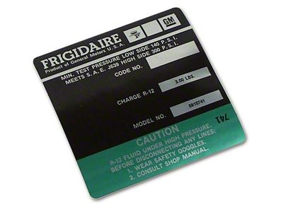 Frigidaire Air Conditioner Compressor Decal (74-76 Corvette C3)