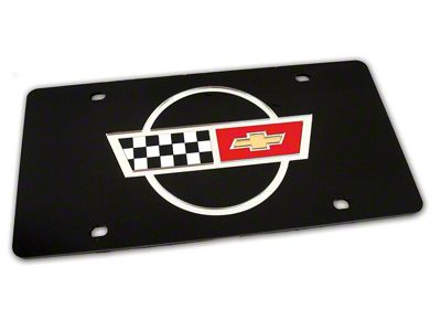 1984-1996 Corvette Front License Plate. Black Background with Mirrored C4 Logo