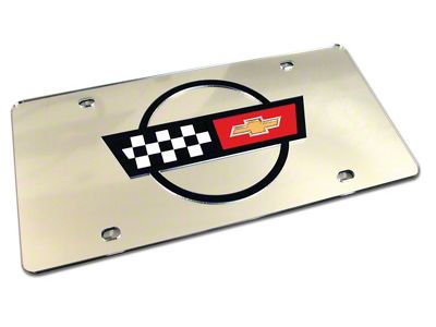 1984-1996 Corvette Front License Plate. Mirrored with Black C4 Logo