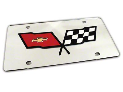 1953-1982 Corvette Front License Plate. Mirrored with Black Cross Flags Logo