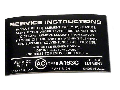 Fuel Injection Instruction Air Cleaner Decal (63-64 Corvette C2)
