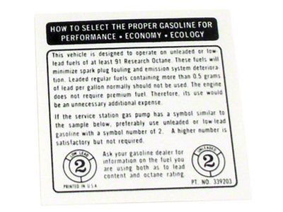 Fuel Recommendations Decal (73-74 Corvette C3)