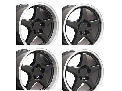 Staggered Grand Sport Style Gloss Black with Machined Lip 4-Wheel Kit; 17x9.5/17x11; 56mm/50mm Offset (88-96 Corvette C4)