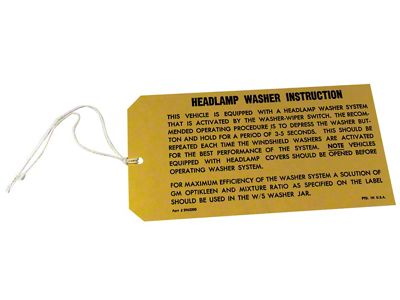 Headlight Washer Instruction Tag (69-70 Corvette C3)