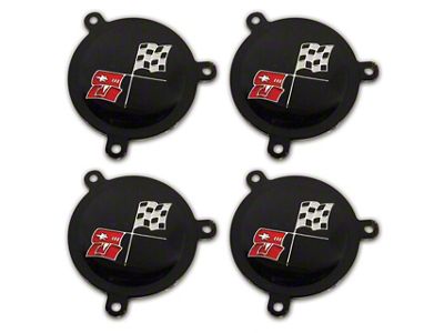 1965-1966 Corvette Hubcap Spinner Emblems. with Black Upper Driver Side - 4 Piece Set