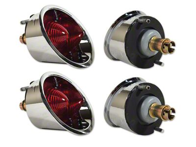 Inner and Outer Tail Lights; Chrome Housing; Red Lens (61-62 Corvette C1)