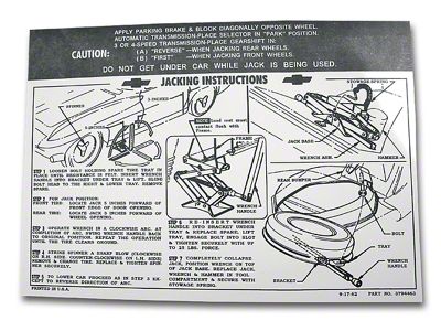 Jacking Instruction Decal (63-66 Corvette C2 w/ Knock-Off Wheel)