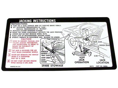 Jacking Instruction Decal (1974 Corvette C3)