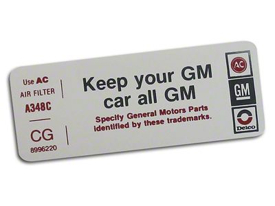 Keep Your GM Car All GM Air Cleaner Decal (1979 Corvette C3)