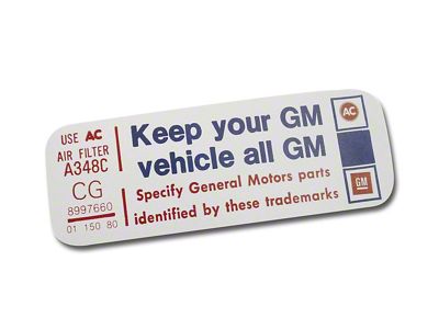 Keep Your GM Car All GM Air Cleaner Decal (1979 Corvette C3)