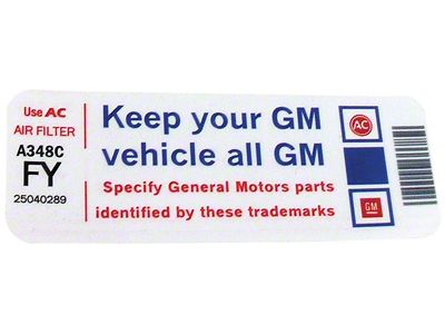 Keep Your GM Car All GM Air Cleaner Decal (1981 Corvette C3)
