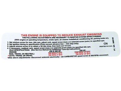 L88 435 Horsepower Emission Label (1969 Corvette C3)
