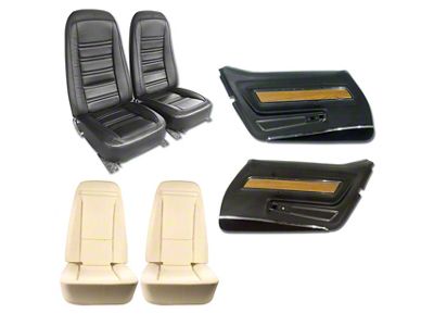 Leather Seat Upholstery, Seat Foam and Deluxe Door Panel Interior Package; Black and Teak (1976 Corvette C3)