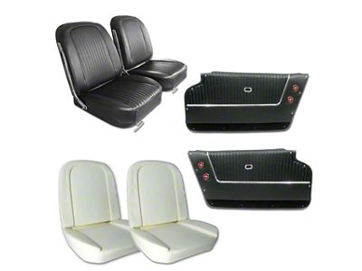 Leather Seat Upholstery, Seat Foam and Deluxe Door Panel Interior Package; Black (1963 Corvette C2 Coupe)