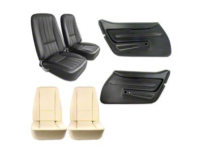 Leather Seat Upholstery, Seat Foam and Deluxe Door Panel Interior Package; Black (1968 Corvette C3)