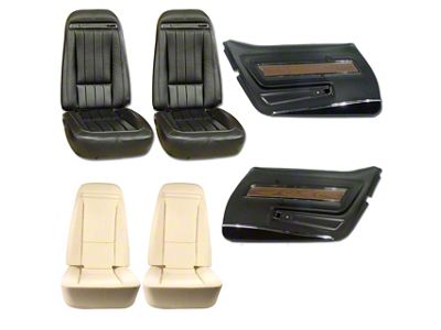 Leather Seat Upholstery, Seat Foam and Deluxe Door Panel Interior Package; Black (72-74 Corvette C3)