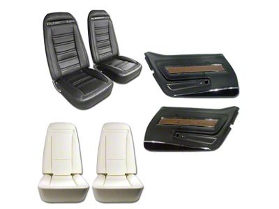 Leather Seat Upholstery, Seat Foam and Deluxe Door Panel Interior Package; Black (1975 Corvette C3)