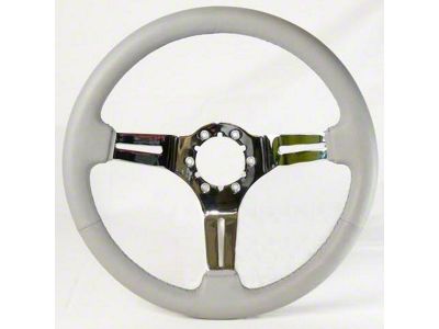 Leather Steering Wheel with Chrome Spokes; Gray (69-82 Corvette C3)