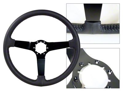 1968-1982 Corvette Leather Steering Wheel with Solid Black Spokes - Black