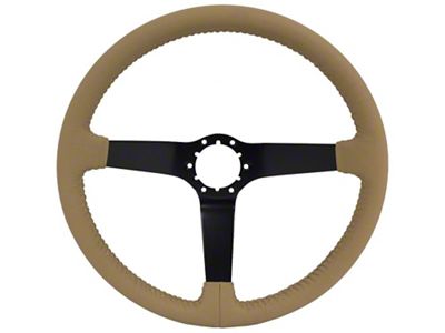 Leather Steering Wheel with Solid Black Spokes; Tan (63-82 Corvette C2 & C3)