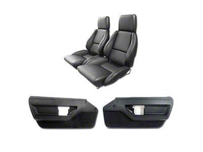 Leather/Vinyl Mounted Seats and Door Panel Interior Package; Black with Perforated Inserts (84-88 Corvette C4 Coupe)