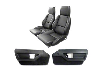 Leather/Vinyl Mounted Seats and Door Panel Interior Package; Black with Perforated Inserts (86-88 Corvette C4 Convertible)