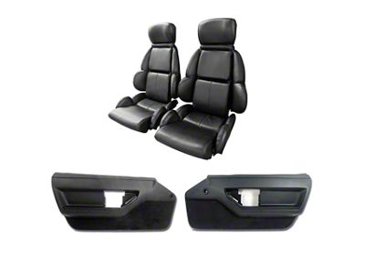 Leather/Vinyl Mounted Seats and Door Panel Interior Package; Black (1989 Corvette C4)