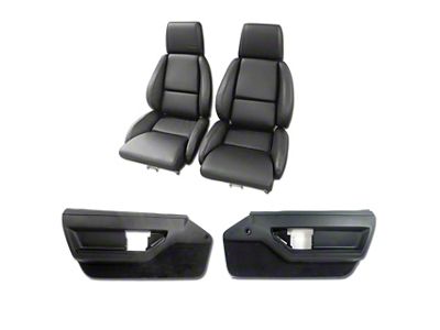 Leather/Vinyl Mounted Seats and Door Panel Interior Package; Black with Solid Inserts (84-88 Corvette C4 Coupe)