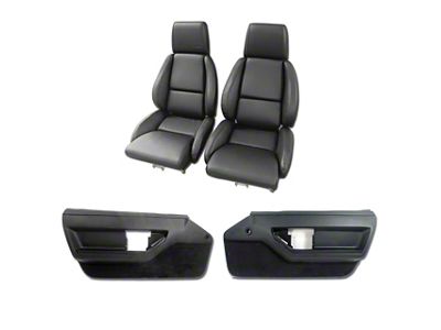 Leather/Vinyl Mounted Seats and Door Panel Interior Package; Black with Solid Inserts (86-88 Corvette C4 Convertible)