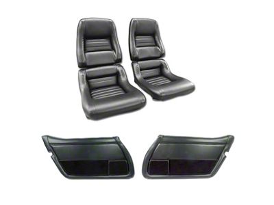 Leather/Vinyl Mounted Seats and Vinyl Door Panel Interior Package; 2-Inch Bolster; Black (79-81 Corvette C3)