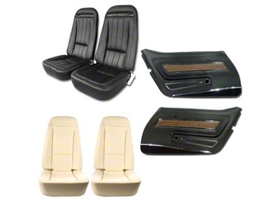 Leather/Vinyl Seat Upholstery, Seat Foam and Deluxe Door Panel Interior Package; Black (70-71 Corvette C3)