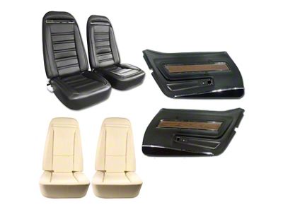 Leather/Vinyl Seat Upholstery, Seat Foam and Deluxe Door Panel Interior Package; Black (1972 Corvette C3)