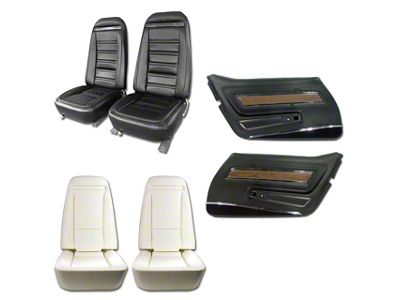 Leather/Vinyl Seat Upholstery, Seat Foam and Deluxe Door Panel Interior Package; Black (1975 Corvette C3)