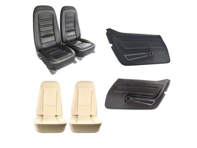 Leather/Vinyl Seat Upholstery, Seat Foam and Deluxe Door Panel Interior Package; Black (1977 Corvette C3)