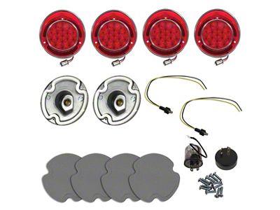 1969 Corvette LED Tail Light Kit - All Red - with Inner Buckets/Wiring/Gaskets/Screws - 4pc