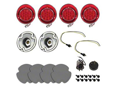 1970-1973 Corvette LED Tail Light Kit - All Red - with Inner Buckets/Wiring/Gaskets/Screws - 4pc