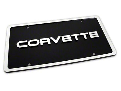 1984-1996 Corvette License Plate. Corvette - Black with Silver Letters and Border