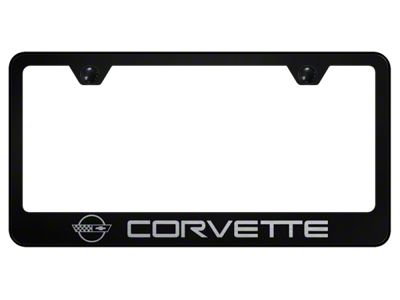 1984-1996 Corvette License Plate Frame with Laser Etched Logo - Black