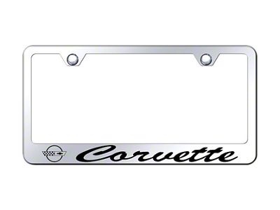 1984-1996 Corvette License Plate Frame with Laser Etched Logo and Cursive Script - Mirrored Chrome