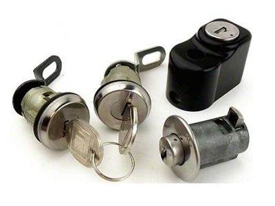 CA 1974-1977 Corvette Lock Set - Ignition, Doors, Compartment, Alarm and Spare Tire with Round GM Keys