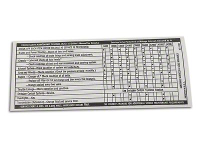 Maintenance Label (71-72 Corvette C3)