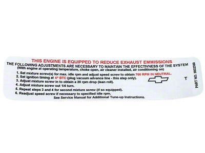 Manual 300 Horsepower Emission Label (1968 Corvette C3)