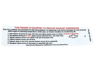 Manual 390 Horsepower Emission Label (1968 Corvette C3)