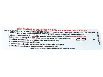 Manual 400/435 Horsepower Emission Label (1968 Corvette C3)