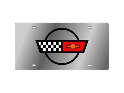 1984-1996 Corvette Mirror Finished License Plate - C4 Crossed Flags